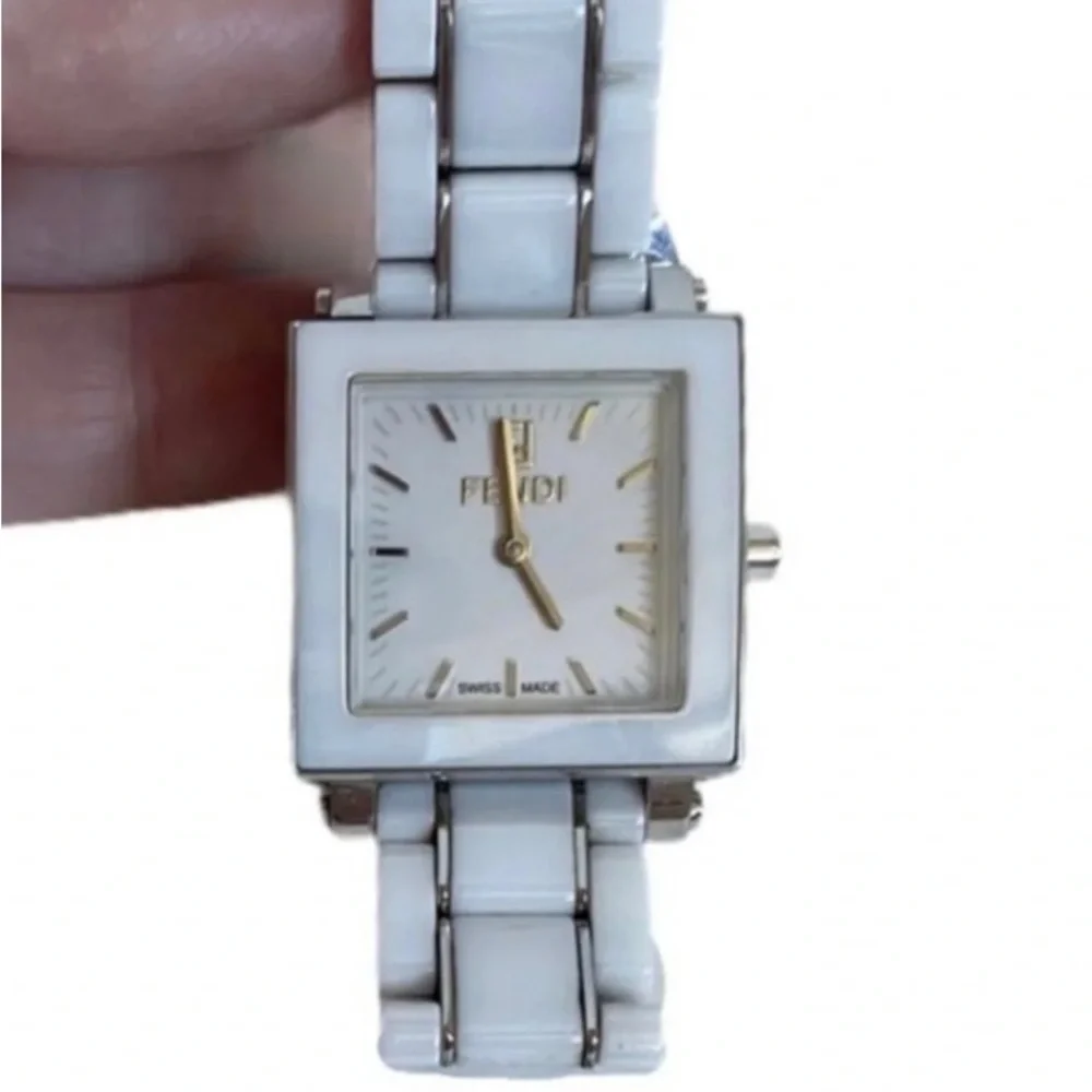 Fendi White Ceramic Square Watch Stainless Steel with Fendi Box - Picture 5 of 15